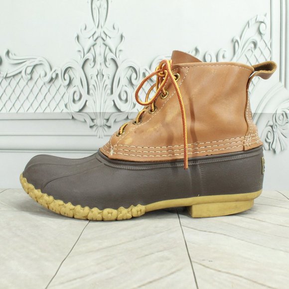 LL Bean Brown Leather Lace-up Unlined Duck Boots Size 7 Meduim - Picture 1 of 9